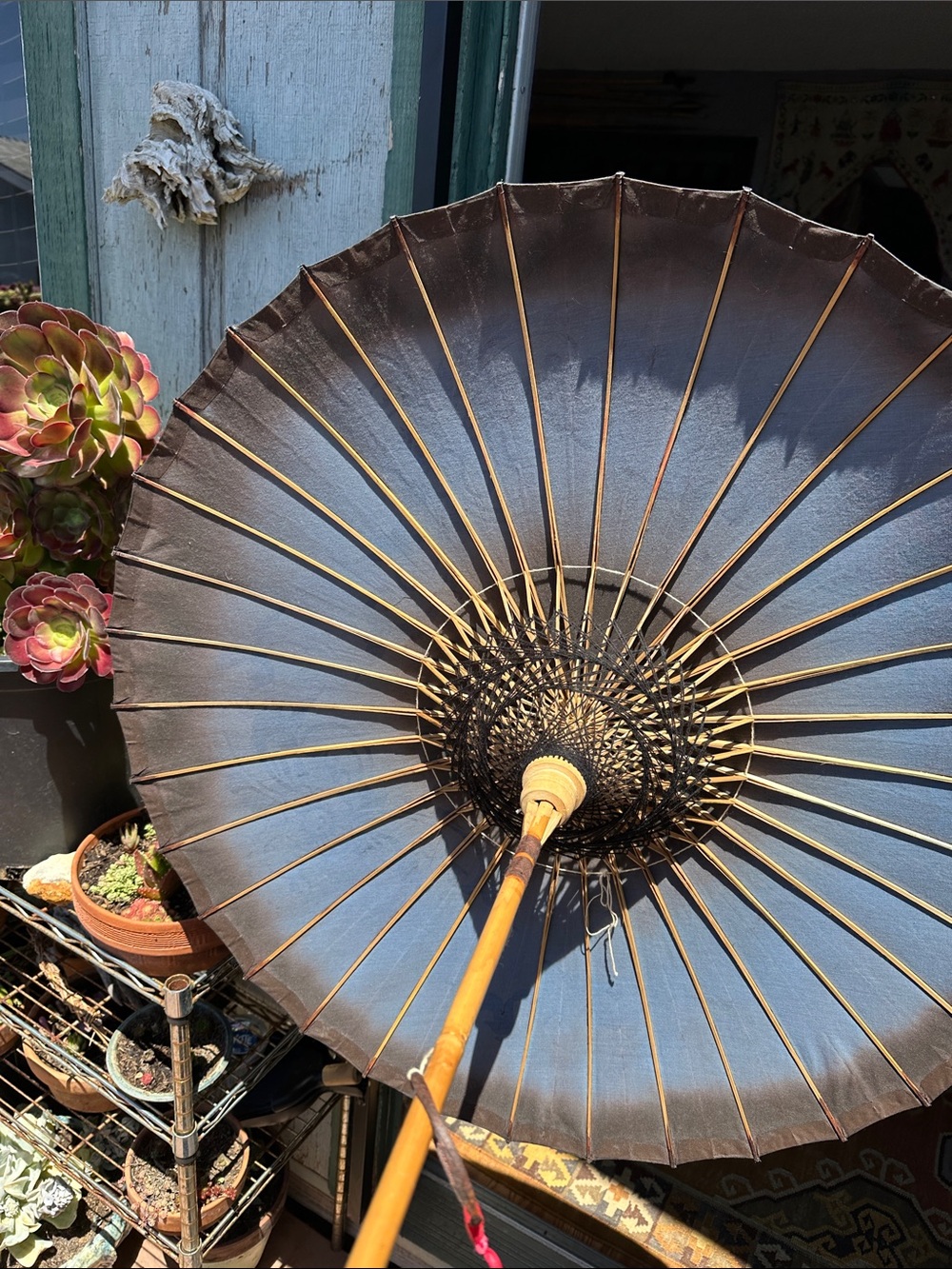 🇲🇲 brown grey black Asian Paper Sun Parasol. Photo shoot/ home decor. Myanmar - Picture 10 of 16